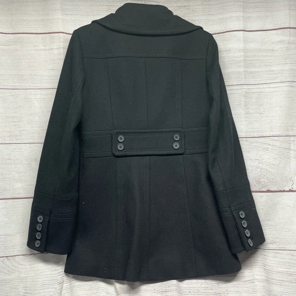 J Crew Factory Black Wool Blend Trench Peacoat size 6